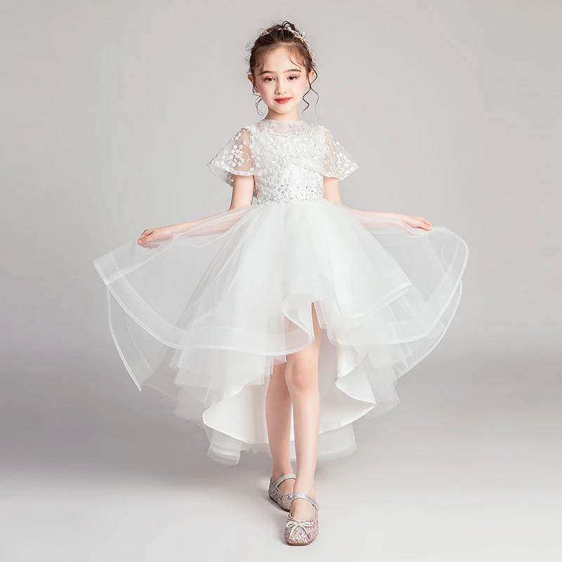 Flower Girl Dresses Short front and long back O-Neck Girls Pageant Vestidos robe white Formal Gowns wedding dress 2020 |