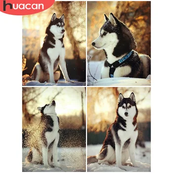 

HUACAN Diamond Painting Husky Snow Full Drill Square Round Craft Kit Diamond Embroidery Animal Dog Art Rhinestone Handmade Gift