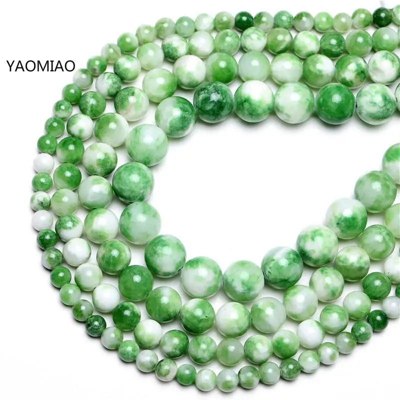 Colorful Green white Persian jade Round Stone Beads for Jewelry Making 15'' Strand DIY Bracelet 6mm 8mm 10mm 12mm