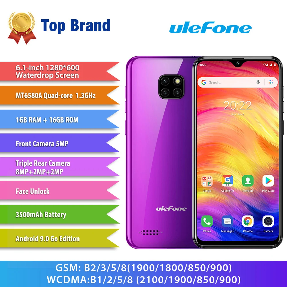 Смартфон Ulefone Note 7 3500 мАч 19:9 четырехъядерный 6 1 дюймов экран капли воды 16 Гб ПЗУ