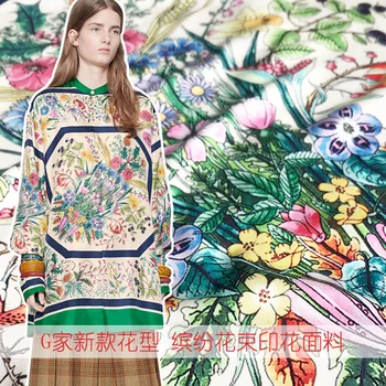 

Bouquet printed elastic satin fabric meter digital printing elastic fabric satin dress handmade DIY fabric wholesale cloth