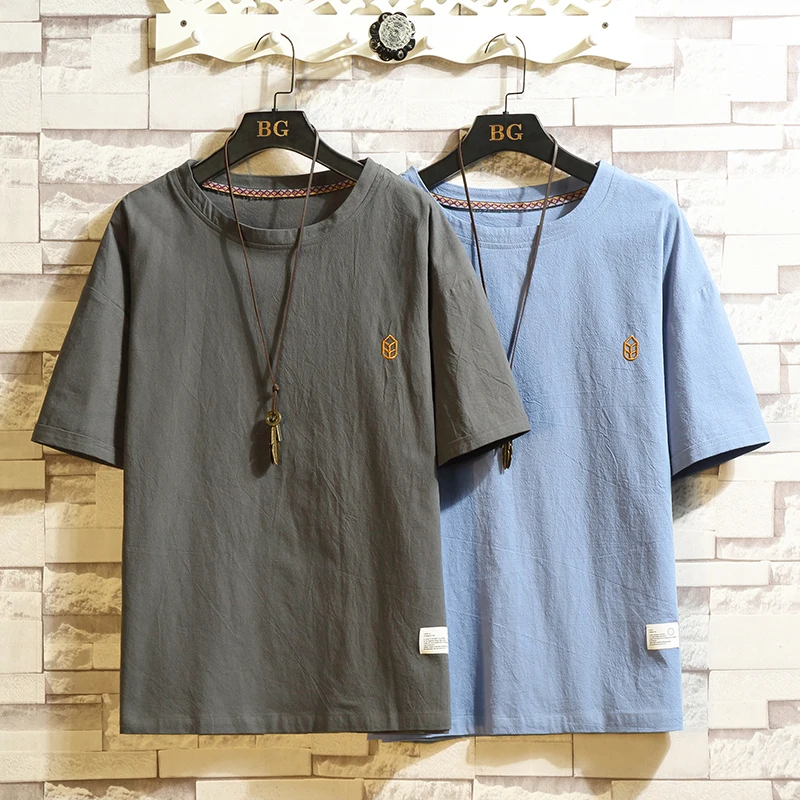 Short Sleeve T Shirt Men 2020 Summer Loose Tshirt Top Tees Chinese LINEN Fashion Clothes Plus Size M-4XL 5XL O NECK Short Sleeve T Shirt Men 2020 Summer Loose Tshirt Top Tees Chinese LINEN Fashion Clothes Plus Size M-4XL 5XL O NECK