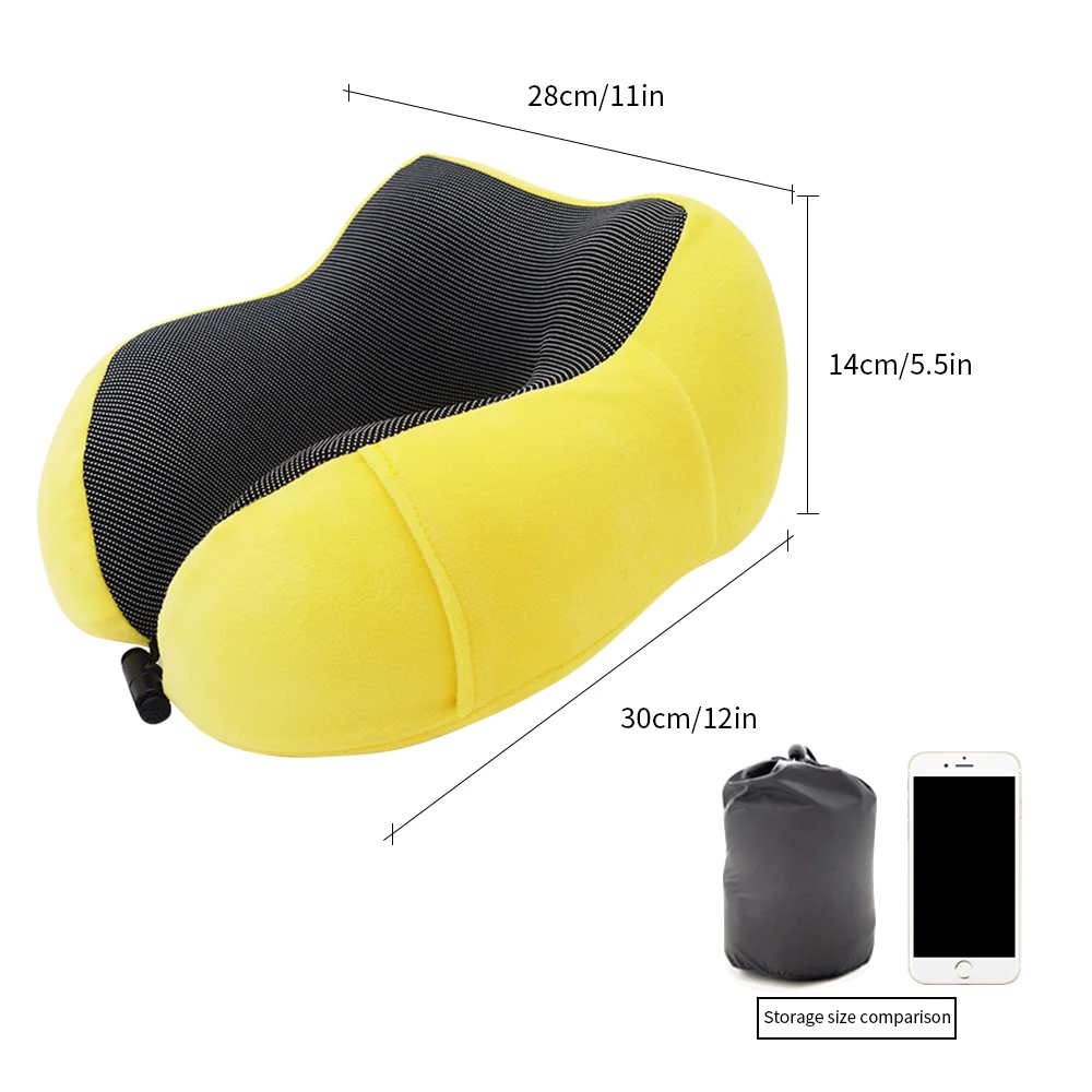 Bright yellow U-образные подушки для шеи из пены с эффектом памяти, мягкие медленные подушки для путешествий, однотонный шейный затылочный медицинский комплект постельного белья Siesta NeckPillow - Цвет: Bright yellow