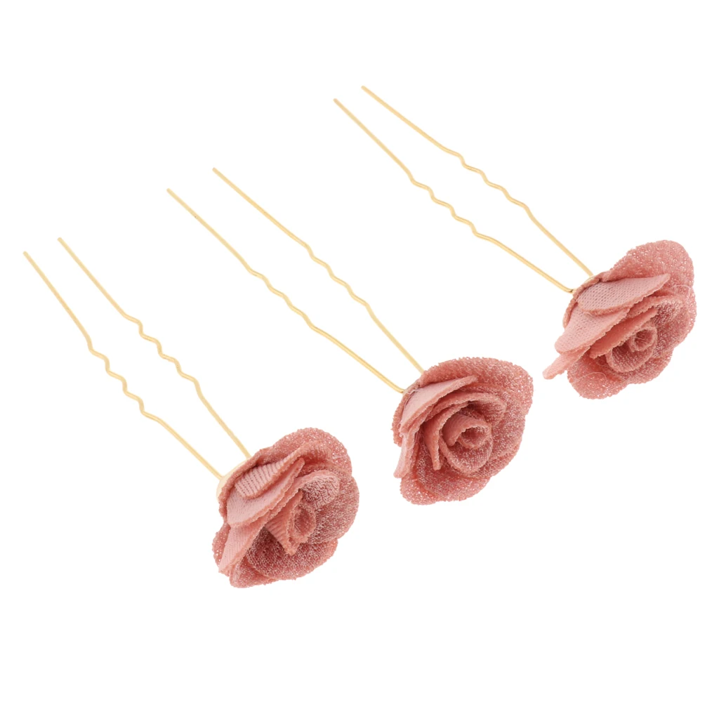 3pcs Hairpins with Rose Flower Hair Accessories Headdress Jewelry Wedding Decoration