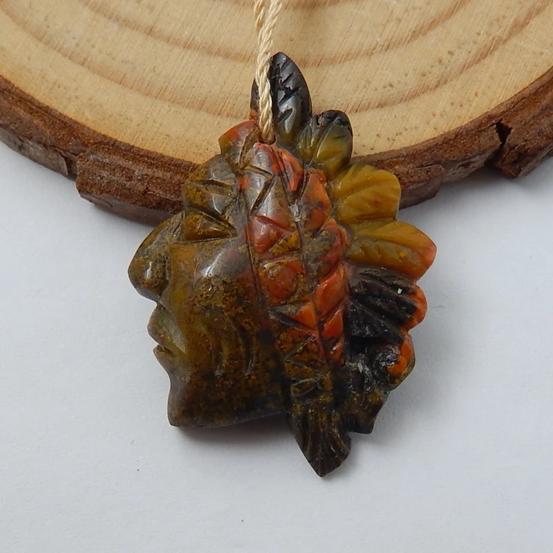 Hot Sale Natural Stone Warring States Red Agate Handmade Indian Head Short Pendant Semi-finished products DIY Jewelry Making | Украшения и