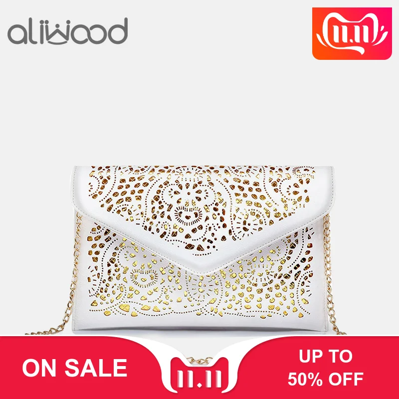 

2017 Women's Clutch Handbags Envelope Hollow Out Messenger Bags Pu Leather Cut Out Lady Clutches Brands Females Shoulder Bags