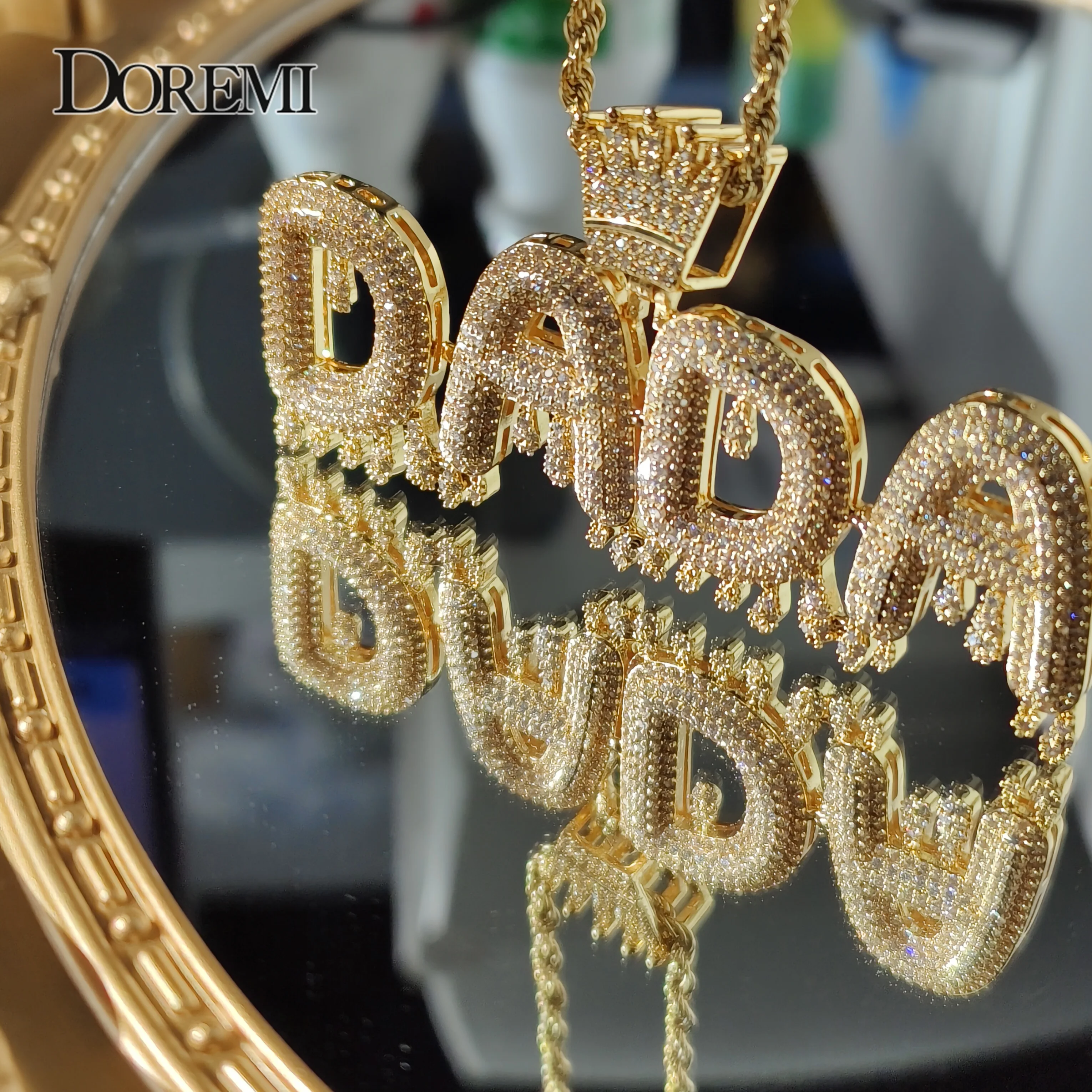 Hip Hop Custom Name Cubic Zircon Crown Drip Iced Out Bubble Letters Chain Pendants&Necklaces For Men Jewelry Cuban Tennis Chain