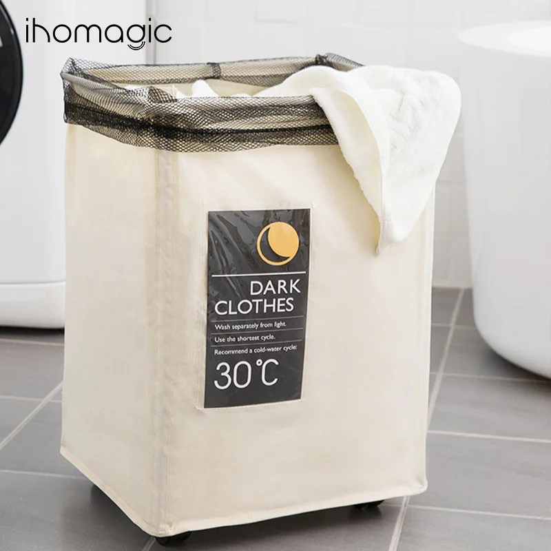 

Single Mesh with Wheels Drawstring Top Iron Frame Laundry Basket Environmentally Friendly Oxford Cloth zang yi dai Storage Laund