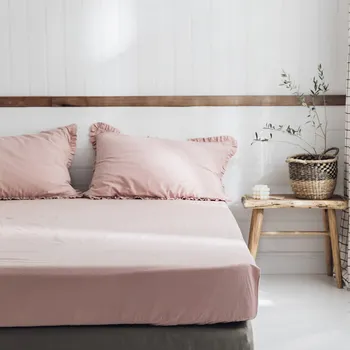 

Fitted Sheet Flat sheet Cotton Mattress Cover Solid Color Bedding Linens Bed Sheets With Elastic Band Double Queen Size Bedsheet