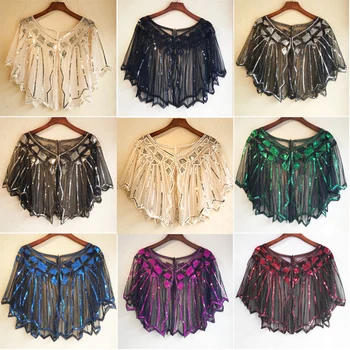 

16 Colors Sparkling Sequined Black Gold Bridal Shawl Wrap Stoles Short Women Bolero Wedding Cape Cloak Wedding Accessories