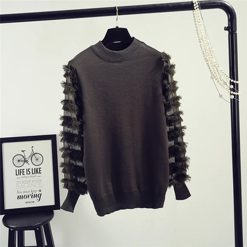 army green pullovers Neploe, весенне-осенний свободный джемпер, модный кружевной свитер с рукавами-фонариками, пуловер, Женский вязаный пуловер, женская одежда, Свитера 91191 - Цвет: army green pullovers