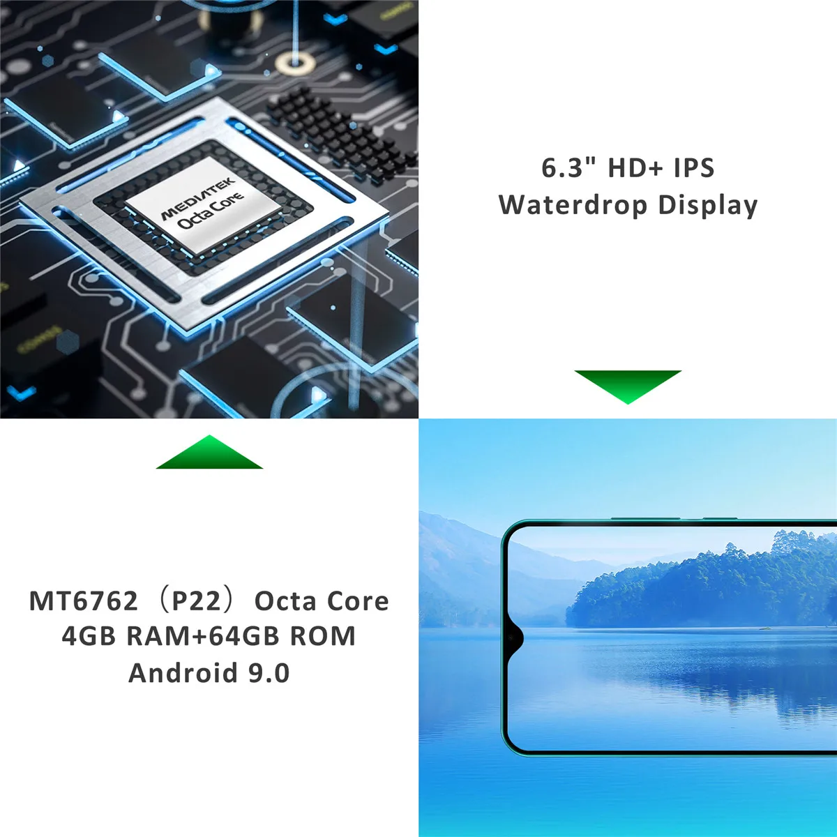 LEAGOO S11, 4 ГБ, 64 ГБ, мобильный телефон, 3300 мАч, 6,3 дюйма, дисплей в виде капли воды, Восьмиядерный, 13 МП, двойная камера, отпечаток пальца, мобильный телефон, черный/зеленый