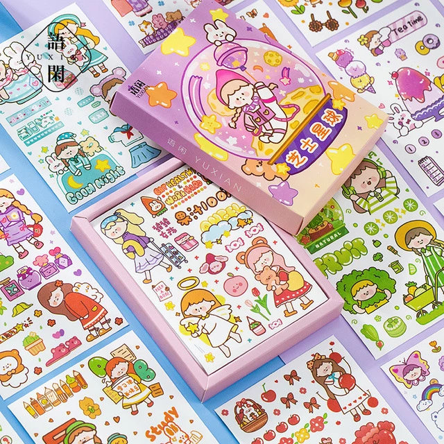  Cute Cartoon Girl Sticker Book for Journaling Scrapbook - 50  Sheets PET Stationery Kawaii Stickers for Kids DIY Diary Calendar Collage  Album Junk Journal Bullet Journals Planners