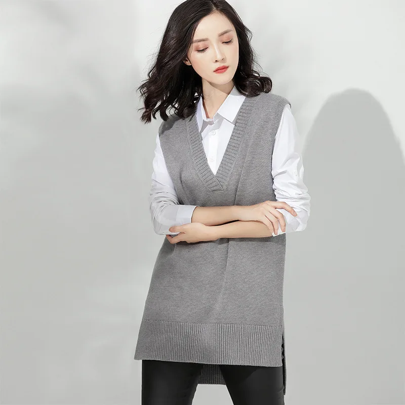 Women's Sweater 2019 Spring and Autumn New V-neck Sleeveless Sweater Women Sweater Vest Women Mid-length Winter Clothes Women
