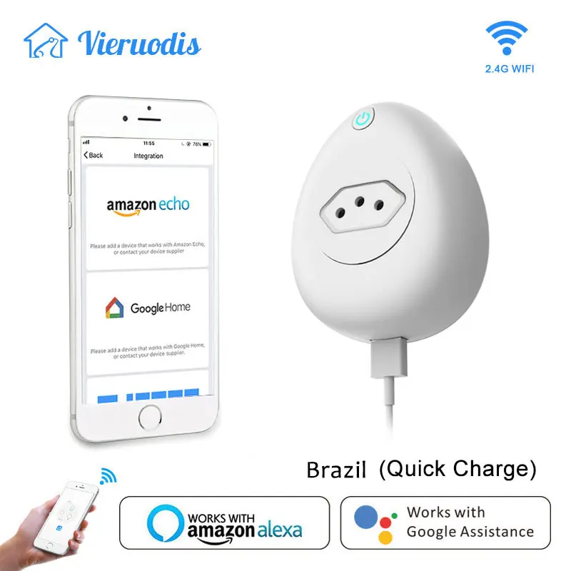 

Smart Brazil Plug BR Wifi Socket Outlet Power Energy Monitor 15A with 2.1V USB Voice Control Alexa Google Home Tuya Smart Life