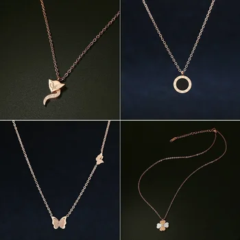 

Stainless Steel Fashion Necklace Lucky Fox Butterfly Pendant Necklace Simple Clavicle Chain Wild Jewelry New Year Gift For Women