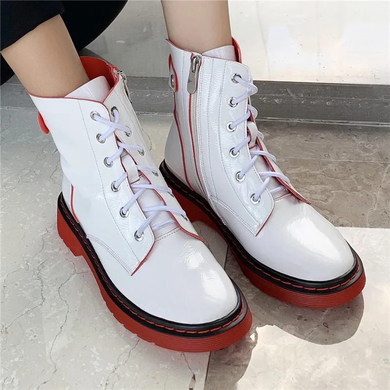 FEDONAS Patent Leather Women Casual Ankle Boots Cross-tied Autumn Winter Keep Warm Short Boots Basic New Fashion Shoes Woman