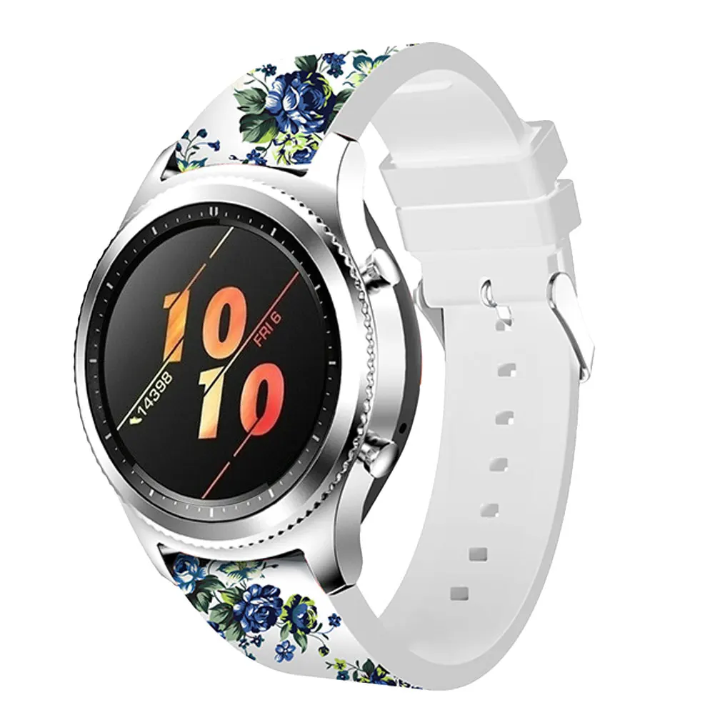 Floral white green Быстрый выпуск 22 мм Универсальный ремешок для часов Силиконовый Браслет напечатанный ремешок для часов для samsung gear S3 Frontier wrisstrap - Цвет: Floral white green
