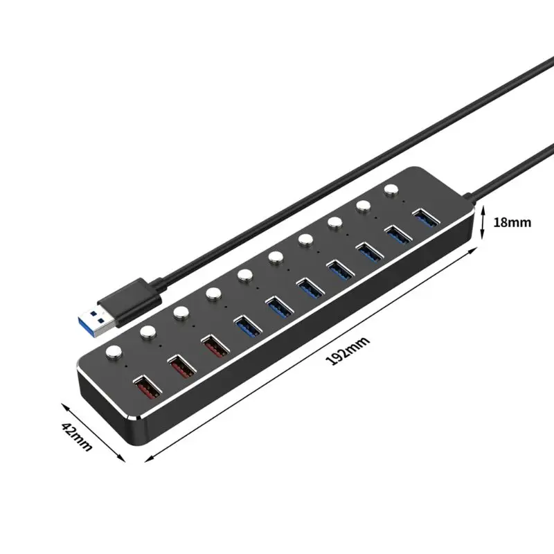 10 портов USB 3,0 концентратор Алюминиевый usb-разветвитель для быстрой зарядки с адаптером питания
