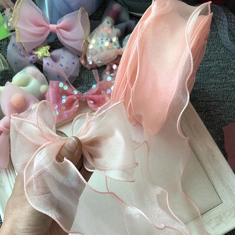 5M Plain Fishtail Yarn Ribbon Bouquet Packaging Material Flower Baking Lace Wave Chiffon Yarn Gift Strap