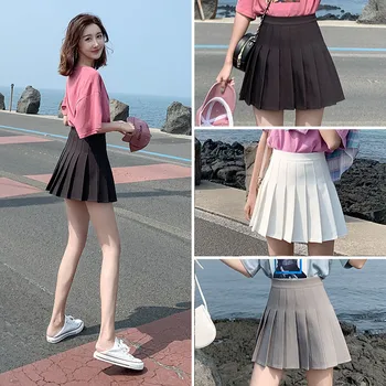 

Solid Color High Waist A-Line Women Skirt Striped Sailor Pleated Skirt Female Elastic Waist Sweet Girls Dance Skirt White Black