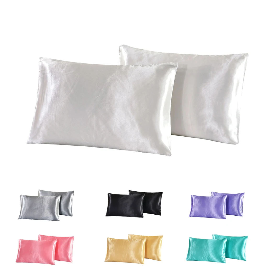 2 Pieces Solid Color Luxury Silky Bedding Pillowcases, Silk Pillows Case, US Size - Standard Twin/ Queen/ King
