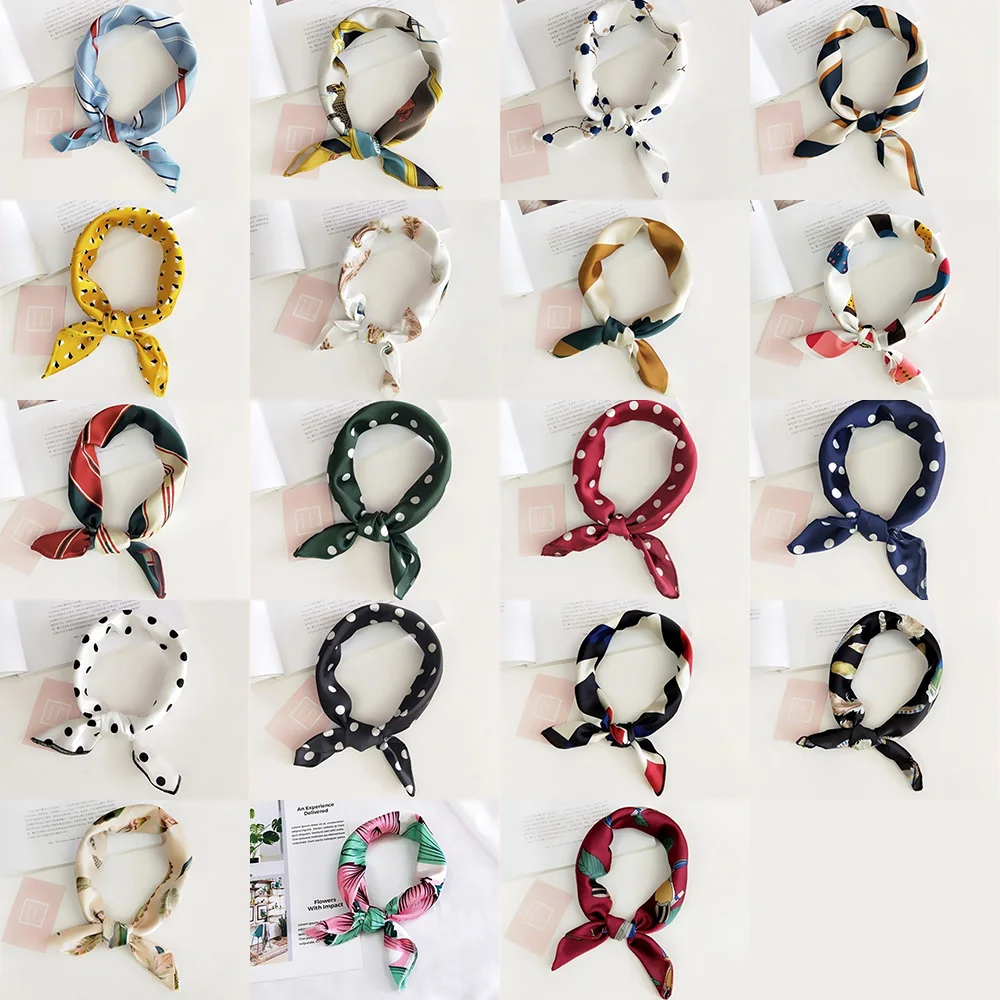 

Square Scarf Hair Tie Band For Business Party Women Elegant Small Vintage Skinny Retro Head Neck Silk Satin Scarf
