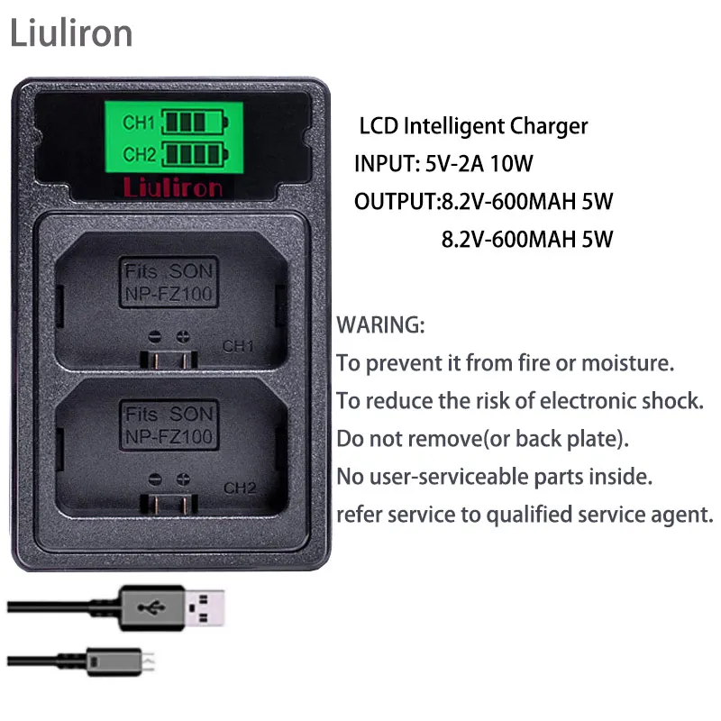 charger only 2280 мАч NP-FZ100 NPFZ100 NP FZ100 батарея+ светодиодный двойной USB зарядное устройство для sony NP-FZ100, BC-QZ1, sony a9, a7R III, a7 III, ILCE-9 - Цвет: charger only