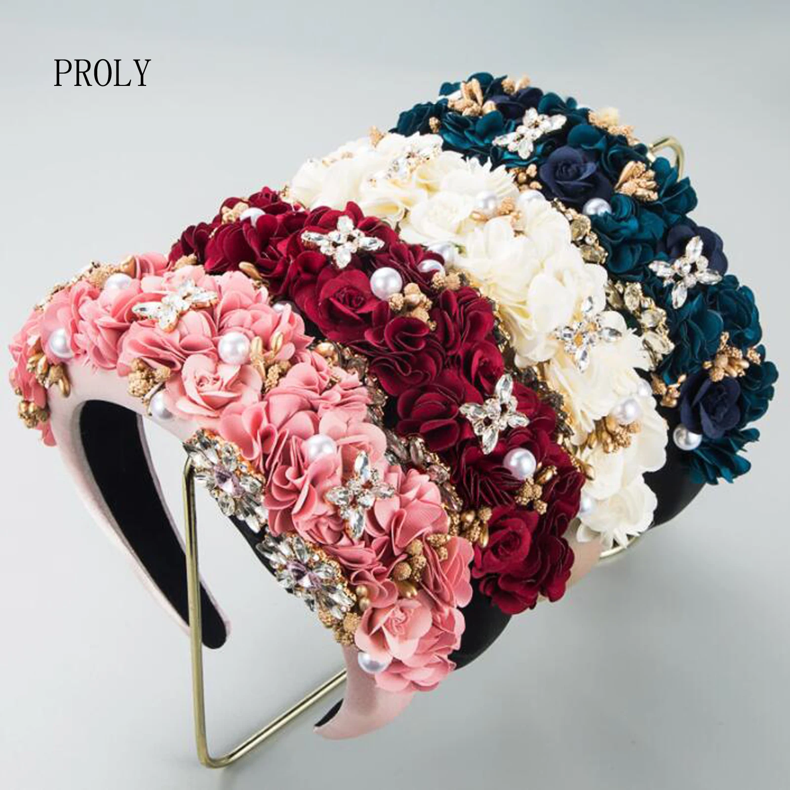 

PROLY New Fashion Women Headband Wide Side Baroque Flower Hairband Luxurious Rhinestone Hair Band Pearls Hair Accessories