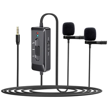 

3.5mm Lavalier Wired Dual Microphone Chatting Gaming Podcast Recording Audio Video Recorder for iPhone Smart Phone