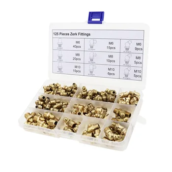 

125 Pieces Brass Zerk Grease Fittings Assortment Kit M6 M8 M10