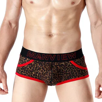 

Men's Letter Leopard Print Contrast Simple Low Waist Big Pouch Boxer Underwear Breathable and comfortable Daily Men's Underwear
