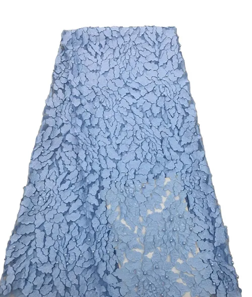 Высокое качество шампанского Цветочная вышитая бисером кружевная ткань африканская кружевная ткань для свадебного платья французская вышивка тюль вуаль кружево - Цвет: light blue
