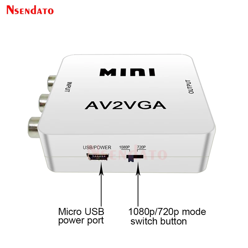 1080P Mini Video Convertor RCA AV to VGA Video Converter Conversor with 3.5mm Audio AV2VGA / CVBS + Audio to PC HDTV Converter