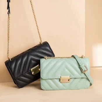 

Small Messenger Chain Bag For Women 2019 Pu Leather Ladies Black Crossbody Bag Designer Luxury Lattice Woman Summer Shoulder Bag