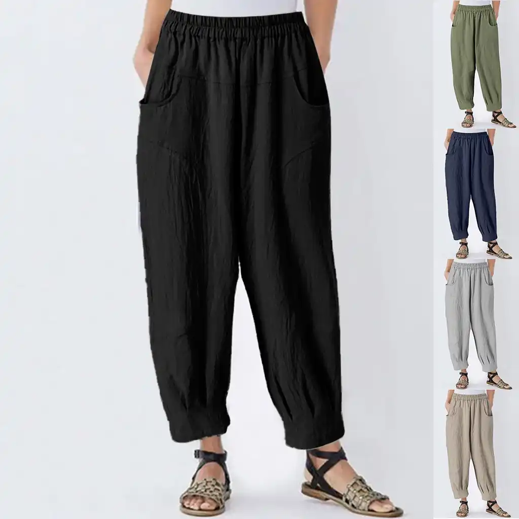 plus size high waisted linen pants