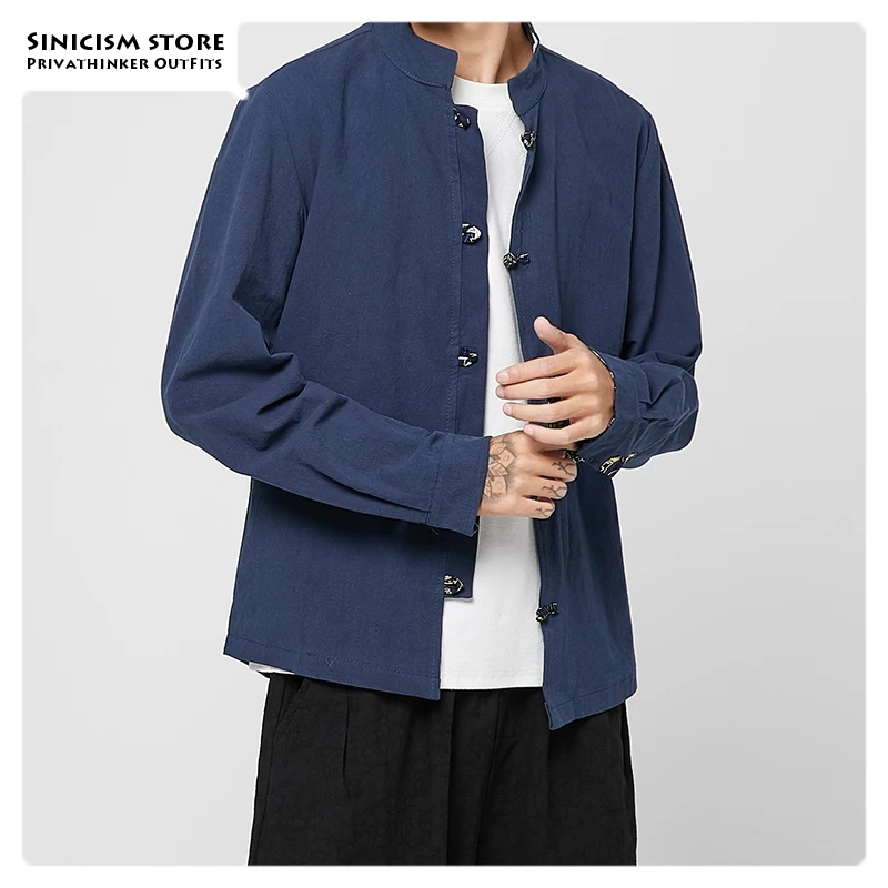 

Sinicism Store Men Buckle Cotton Linen Casual Shirts Mens Chinese Style Solid High Quality Shirts Male Fashion 2019 Autumn Shirt