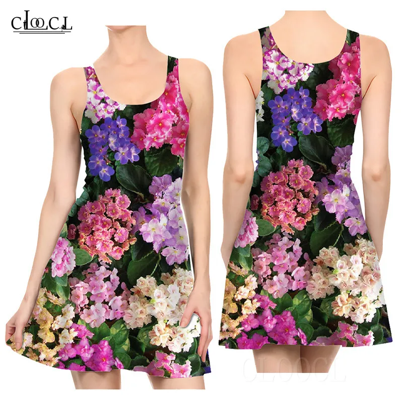 Flower Violet Sexy Women Dresses 3D Print Pleated Dress Casual Tight Ladies Dresses Colorful Small Floral Flowers Party Dress (3)