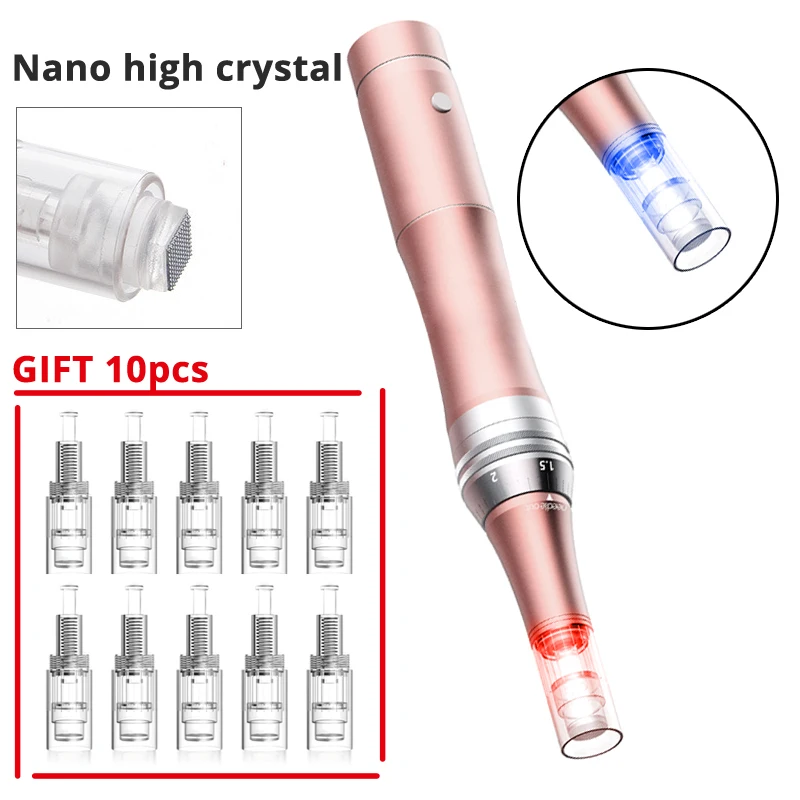 Nano high crystal DARSONVAL Беспроводная розовая микроигла ручка 2 цвета Светодиодная игла для лица картридж derma Micro Needling Tattoo-Machine Microneedle - Цвет: Nano high crystal