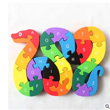 

Baby Kids Children Wooden Toys Alphabet Number Building Jigsaw Puzzle Snake Shape Funny Digital Puzzle Game Educational Toys