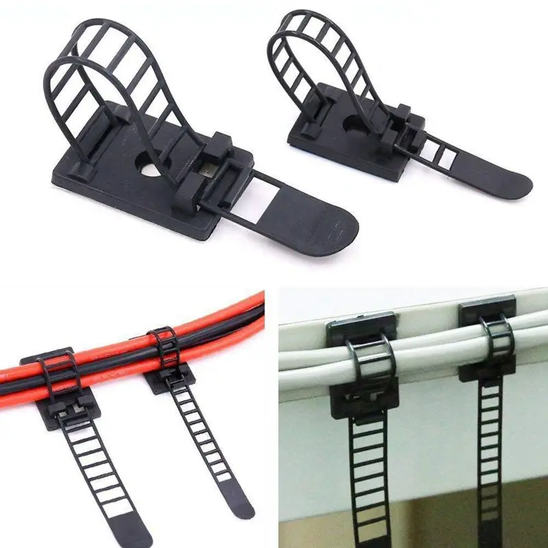 

Top-50Pcs 2 Sizes Adjustable Self-Adhesive Nylon Cable Straps Cable Ties Cord Clamp for wire management, Large and Small