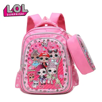 

LOL Surprise Doll Backpack Primary School Children's School Bag 1-6 Grade Large Capacity Ridged Schoolbag To Send Pencil Case