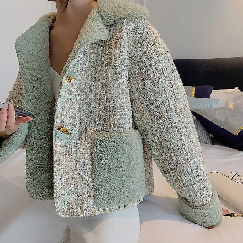 

2019 Autumn And Winter New Products Graceful ke li rong Coat Korean-style City Casual Contrast Color Fur Tops