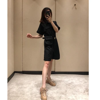 

women high quality casual style jumpsuit 100% nylon fabric with belt and a pocket boyfriend jumpsuit Summer Women Rompers