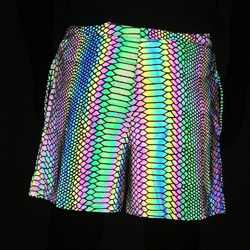 Summer Shorts Men 2025 Jogger Reflective Safety Trouser Snakeskin Print Drawstring Elastic Waist Cycling Gym Shorts With Pockets 4