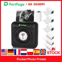 Peripage mini impressora fotográfica a6, marcador de impressora bt de bolso para fotos com 7 rolos de papel para celular, android e ios