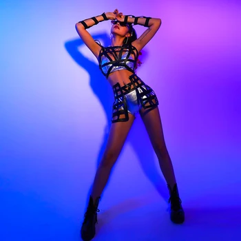 

Sexy Sliver Bikini Suit Jazz Dance Costumes Female Singer Stage Hip-Hop Nightclub Set Bar DS DJ Jumpsuit Performance Wear DL6263