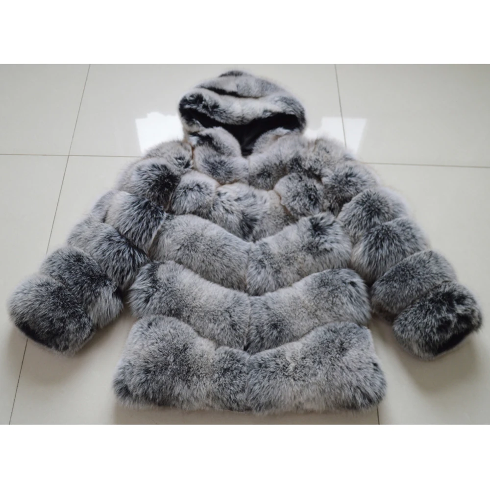 New Style Women Winter Thick Soft Hooded Lady Real Genuine Fox Fur Coat Real Fox Fur Jacket Quality Real Fox Fur Hood Overcoat