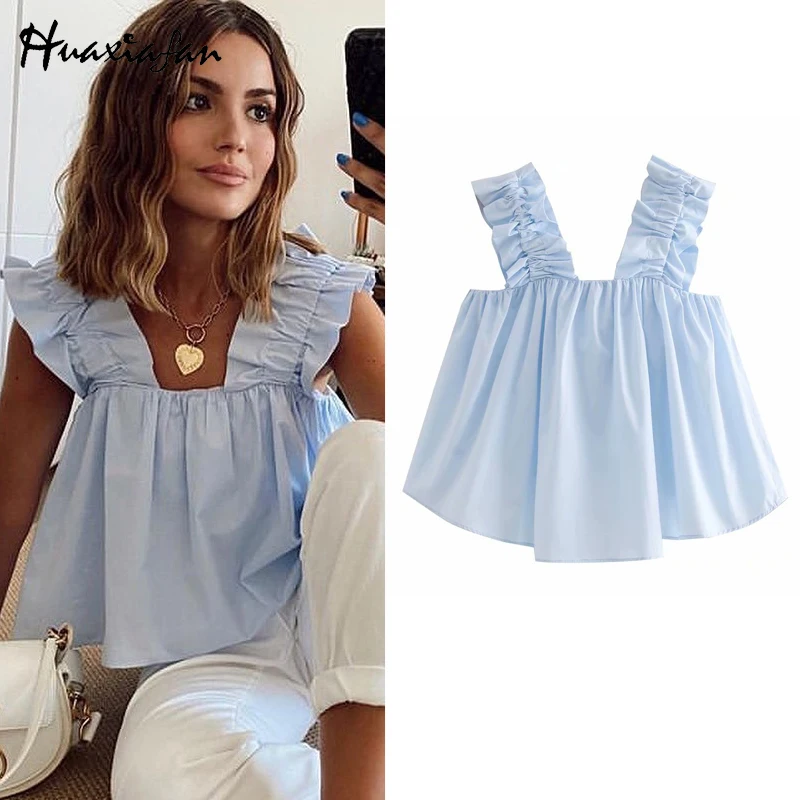 Huaxiafan-Tops asimétricos Vintage sin mangas para Mujer, con tirantes anchos, Blusas - AliExpress Ropa de mujer