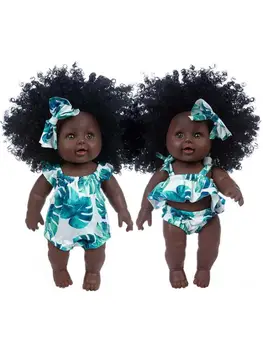

30cm Simulation African Curly Dolls Vinyl Black Skin Rebirth Doll with Clothes 23GD